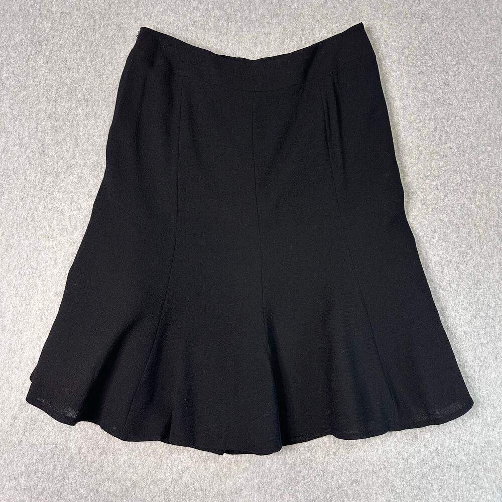 Albert Nipon Trumpet Skirt 100% Wool WMNS 12 Black Hidden Zip Lined Knee Length